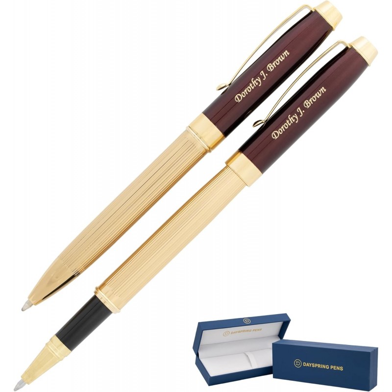 Dayspring Pens Personalisiertes Braxton Kugelschreiber- und Tintenroller-Set – Rot mit Goldrand. 18 Karat vergoldetes Stifteset als Geschenk zum Schulabschluss, zu Weihnachten oder als Geschäftsgeschenk.