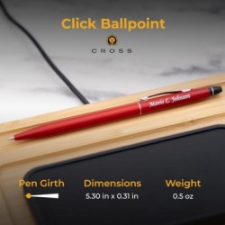 Personalisierter Cross Click-Kugelschreiber in mattrotem Finish mit Chromverzierung. Hochwertiger Geschenkstift mit Gravur zum Schulabschluss, zu einer Auszeichnung oder für die Feiertage.