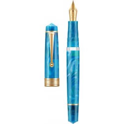 Asvine P20 Kolbenfüllfederhalter aus blauem Harz, Iridium-Feder mit mittlerer Goldverzierung Trim Smooth Writer Collection mit Etui-Set