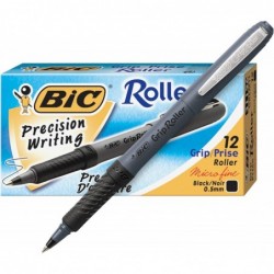 BIC Grip Stick Tintenroller, Micro Fine Point (0,5 mm), Schwarz, 12 Stifte (GREM11BK)