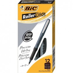 BIC Grip Stick Tintenroller, Micro Fine Point (0,5 mm), Schwarz, 12 Stifte (GREM11BK)