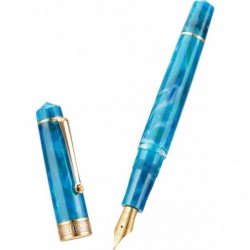 Asvine P20 Kolbenfüllfederhalter aus blauem Harz, Iridium-Feder mit mittlerer Goldverzierung Trim Smooth Writer Collection mit Etui-Set