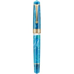 Asvine P20 Kolbenfüllfederhalter aus blauem Harz, Iridium-Feder mit mittlerer Goldverzierung Trim Smooth Writer Collection mit Etui-Set