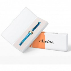 Asvine P20 Kolbenfüllfederhalter aus blauem Harz, Iridium-Feder mit mittlerer Goldverzierung Trim Smooth Writer Collection mit Etui-Set