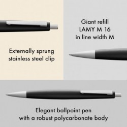 Lamy 2000 schwarz - eleganter Kugelschreiber im robusten Fiberglasschaft - perfekt ausbalanciert - inkl. Großraummine M 16 in Strichstärke M in schwarz