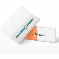 Asvine P20 Kolbenfüllfederhalter aus seeblauem Harz, Iridium-Feder mittlerer Stärke, Goldrand, Smooth Writer Collection mit Etui-Set