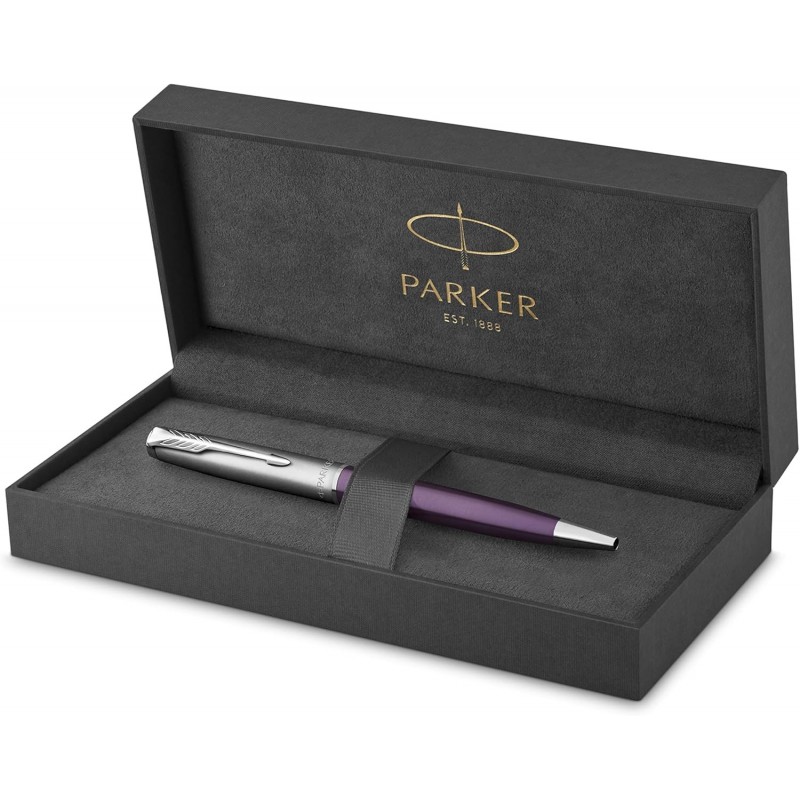 Parker Sonnet Essentials Kugelschreiber, Metall und Violettlack mit Palladiumbesatz, mittlere Spitze, schwarze Tinte, Geschenkbox