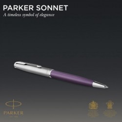 Parker Sonnet Essentials Kugelschreiber, Metall und Violettlack mit Palladiumbesatz, mittlere Spitze, schwarze Tinte, Geschenkbox