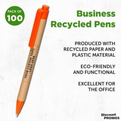 RABATTAKTIONEN 100er-Pack recycelter Business-Stifte - Anpassbarer Text, Logo - Umweltfreundlich, schwarze Tinte - Orange