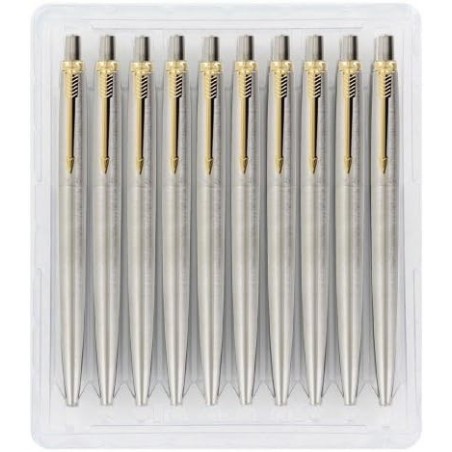 Parker Jotter Edelstahl GT Druckkugelschreiber (Goldrand), schwarze Tinte, mittlere Spitze (10er-Packung)