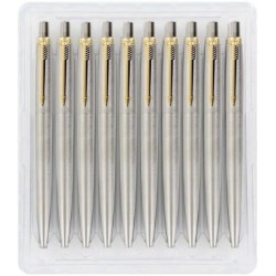 Parker Jotter Edelstahl GT Druckkugelschreiber (Goldrand), schwarze Tinte, mittlere Spitze (10er-Packung)