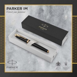 Parker IM Tintenroller, Premium Schwarz und Gold mit schwarzer Tintenmine mit feiner Spitze (1931660)