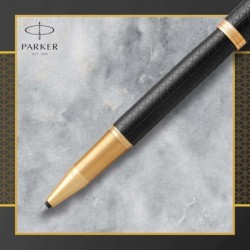 Parker IM Tintenroller, Premium Schwarz und Gold mit schwarzer Tintenmine mit feiner Spitze (1931660)