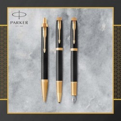 Parker IM Tintenroller, Premium Schwarz und Gold mit schwarzer Tintenmine mit feiner Spitze (1931660)