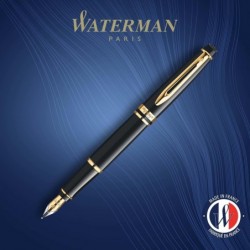 Waterman Expert Füllfederhalter, glänzend schwarz, mit 23 Karat Goldbesatz, feine Feder, Geschenkbox