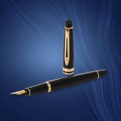 Waterman Expert Füllfederhalter, glänzend schwarz, mit 23 Karat Goldbesatz, feine Feder, Geschenkbox