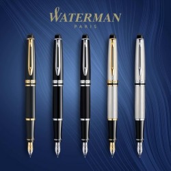 Waterman Expert Füllfederhalter, glänzend schwarz, mit 23 Karat Goldbesatz, feine Feder, Geschenkbox