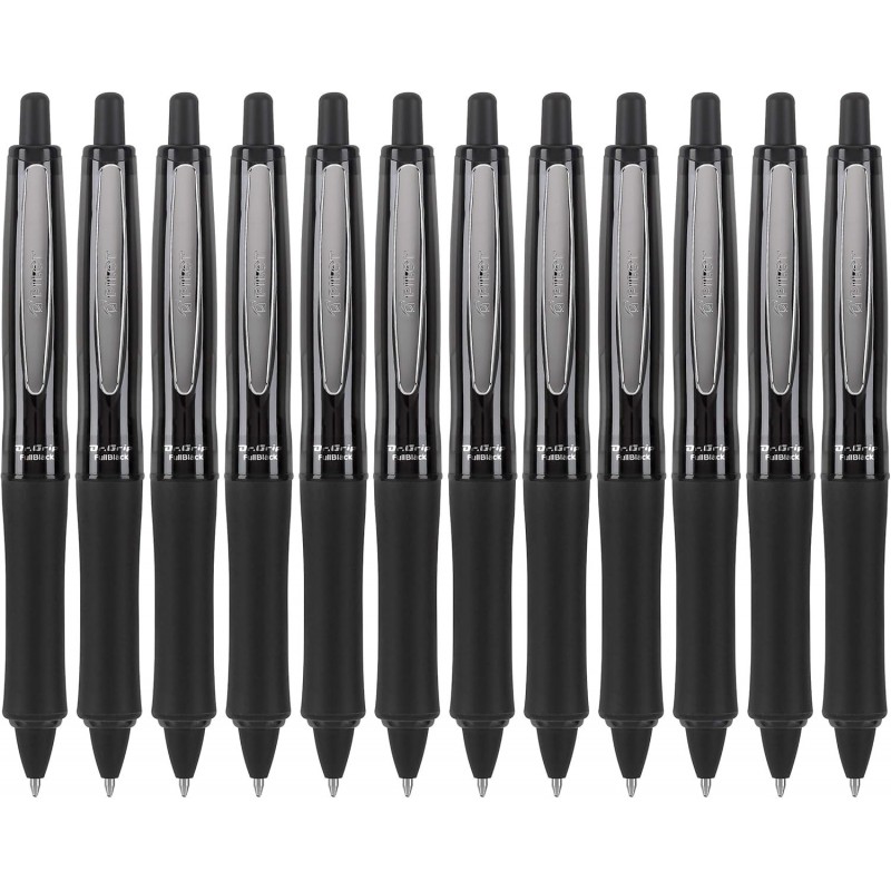 Pilot Dr. Grip FullBlack Nachfüllbare und einziehbare Kugelschreiber, mittlere Spitze, schwarze Tinte, 12er-Pack (36197)