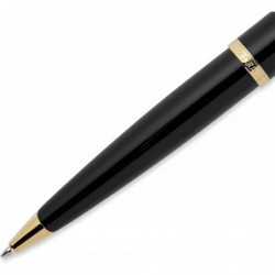 Waterman Carène Black Sea Kugelschreiber, Hochglanzschwarz & 23 Karat Gold-Clip, mittlere Spitze mit blauer Tintenpatrone, Geschenkbox