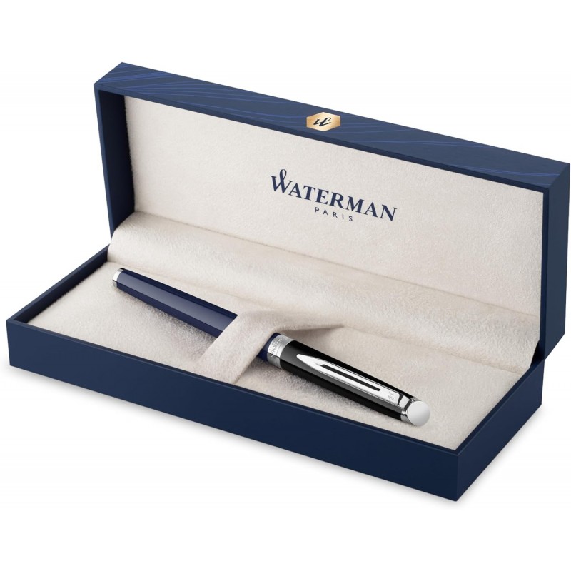 Waterman Hémisphère Tintenroller | Schwarz-blauer Lack mit palladiumbeschichteter Verzierung | Feine Spitze | Schwarze Tinte | Geschenkbox