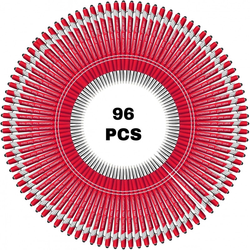 96 Stück personalisierte Stifte in Großpackung mit Stylus-Spitze, individuell gravierte Kugelschreiber mit Namens-, Logo- und Nachrichtentext, Geschenkideen zum Geburtstag oder Schulabschluss (mittlere Spitze, schwarze Tinte)