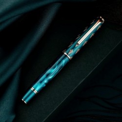 Hongdian N7 blauer Pfauen-Harzkolbenfüllfederhalter, Iridium, extrafeine Feder, klassischer Stift, weicher Schreibstift mit Metallbox