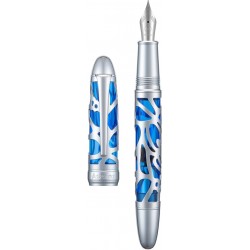 Asvine P80 Kolbenfüllungs-Füllfederhalter Stift mit extra feiner Feder, transparentes blaues Acryl-Stiftetui mit Spinnenskelett und Schraubenschlüssel-Set