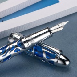 Asvine P80 Kolbenfüllungs-Füllfederhalter Stift mit extra feiner Feder, transparentes blaues Acryl-Stiftetui mit Spinnenskelett und Schraubenschlüssel-Set