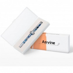 Asvine P80 Kolbenfüllungs-Füllfederhalter Stift mit extra feiner Feder, transparentes blaues Acryl-Stiftetui mit Spinnenskelett und Schraubenschlüssel-Set