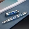 Asvine P80 Kolbenfüllungs-Füllfederhalter Stift mit extra feiner Feder, transparentes blaues Acryl-Stiftetui mit Spinnenskelett und Schraubenschlüssel-Set