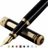 Luxus-Füllfederhalter von Scriveiner – umwerfender schwarzer Lackstift, 24-Karat-Gold-Finish, 18-Karat-vergoldete Schmidt-Feder (mittel), Konverter, bestes Stift-Geschenkset für Männer und Frauen, Berufstätige, Führungskräfte, Büro, schöne Stifte