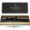 Luxus-Füllfederhalter von Scriveiner – umwerfender schwarzer Lackstift, 24-Karat-Gold-Finish, 18-Karat-vergoldete Schmidt-Feder (mittel), Konverter, bestes Stift-Geschenkset für Männer und Frauen, Berufstätige, Führungskräfte, Büro, schöne Stifte