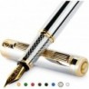 Scriveiner Silber-Chrom-Füllfederhalter – umwerfender Luxusstift mit 24-Karat-Gold-Finish, 18-Karat-vergoldete Schmidt-Feder (mittel), bestes Stift-Geschenkset für Männer und Frauen, Berufstätige, Führungskräfte, Büro, schöne Designer-Stifte