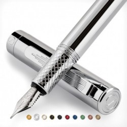 Scriveiner Silberchrom-Füllfederhalter (mittel), preisgekrönter Luxusstift, schwerer Taschenstift, Chrom-Finish, Schmidt-Feder, Konverter, bestes EDC-Schreibstift-Geschenkset für Männer und Frauen, schöner, schicker Bürostift