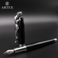 ARTEX Stilvoller Füllfederhalter: Luxuriös, elegant, deutsche F-Feder, Geschenk für Männer und Frauen, professionell, edel, Metall, Geschenkbox (Schwarz/Silber (Leopard))