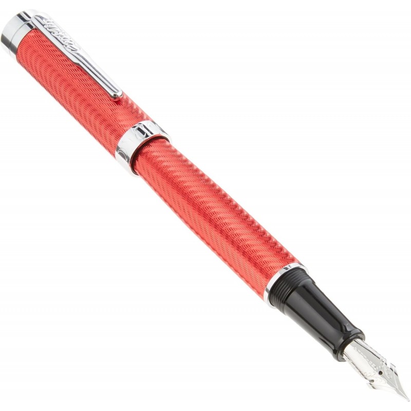 Conklin Herringbone Signature Füllfederhalter – Flex JoWo-Feder, Rot mit Chromverzierung, flexibles graviertes Design, nachfüllbar für ausdrucksstarkes Schreiben, ideales Geschenk für Stiftliebhaber