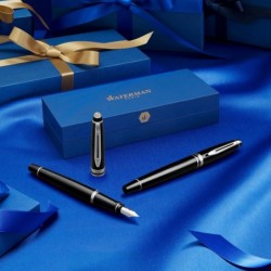 Waterman Expert Füllfederhalter schwarz glänzend mit 23 Karat Goldbesatz, feine Feder, Geschenkbox