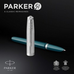 Parker 51 Füllfederhalter, blaugrüner Schaft mit Chromverzierung, feine Feder, schwarze Tintenpatrone, Geschenkbox