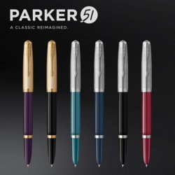 Parker 51 Füllfederhalter, blaugrüner Schaft mit Chromverzierung, feine Feder, schwarze Tintenpatrone, Geschenkbox