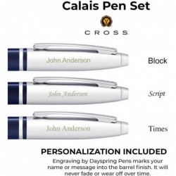 Dayspring Pens, graviertes Cross Pen Set | Personalisiertes Cross Calais Kugelschreiber- und Füllfederhalter-Set mit Etui – blauer Lack mit Chromverzierungen. Individuell graviertes Geschenk mit Ihrem Namen