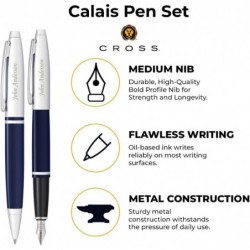 Dayspring Pens, graviertes Cross Pen Set | Personalisiertes Cross Calais Kugelschreiber- und Füllfederhalter-Set mit Etui – blauer Lack mit Chromverzierungen. Individuell graviertes Geschenk mit Ihrem Namen