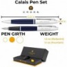 Dayspring Pens, graviertes Cross Pen Set | Personalisiertes Cross Calais Kugelschreiber- und Füllfederhalter-Set mit Etui – blauer Lack mit Chromverzierungen. Individuell graviertes Geschenk mit Ihrem Namen