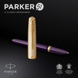 Parker 51 Füllfederhalter | Deluxe-Pflaumenschaft mit Goldrand | feine 18-Karat-Goldfeder mit schwarzer Tintenpatrone | Geschenkbox