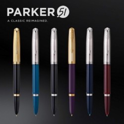 Parker 51 Füllfederhalter | Deluxe-Pflaumenschaft mit Goldrand | feine 18-Karat-Goldfeder mit schwarzer Tintenpatrone | Geschenkbox