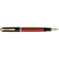 Pelikan Souverän M 600 928820 Kolbenfüllfederhalter mit zweifarbiger Goldfeder 14 Karat / 585 Federbreite M/schwarz und roter Stiftkörper