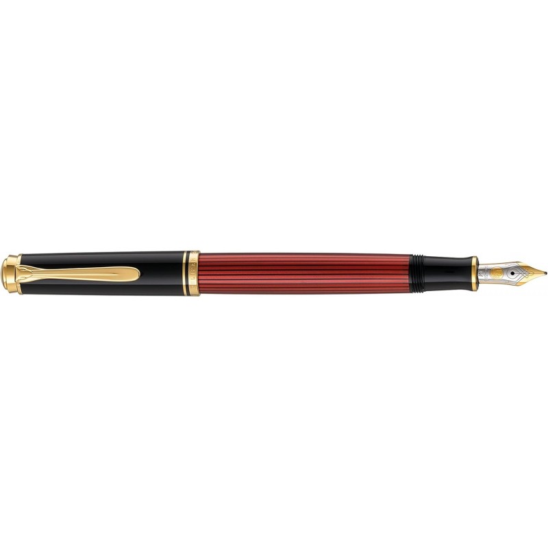 Pelikan Souverän M 600 928820 Kolbenfüllfederhalter mit zweifarbiger Goldfeder 14 Karat / 585 Federbreite M/schwarz und roter Stiftkörper