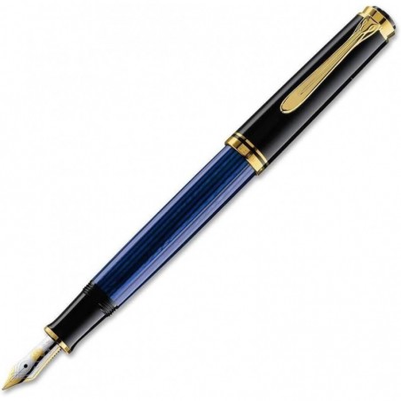 Pelikan Souverän M600 Füllfederhalter, 14-Karat-Gold extra feine Feder, schwarz/blauer Schaft mit goldenen Akzenten (995308)