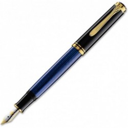 Pelikan Souverän M600 Füllfederhalter, 14-Karat-Gold extra feine Feder, schwarz/blauer Schaft mit goldenen Akzenten (995308)