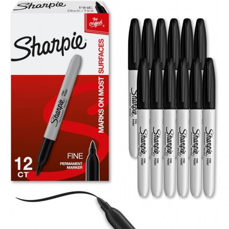 Sharpie Permanentmarker-Set, schnelltrocknender und lichtbeständiger Marker mit feiner Spitze für Holz, Kunststoff, Papier, Metall und mehr, Zeichen-, Mal- und Postermarker, schwarz, 12 Stück