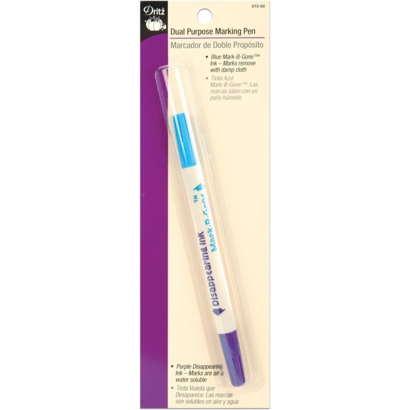 Dritz Dual Purpose Disappearing Ink & Mark-B-Gone, Markierungsstift, Blau und Lila, 8,75 x 2,88 x 0,5